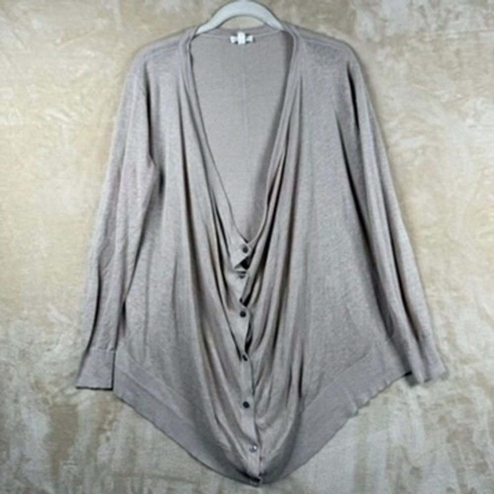 Garnet Hill Women S 100% Organic Linen Slouchy Draped Button Front Cardigan Tan
